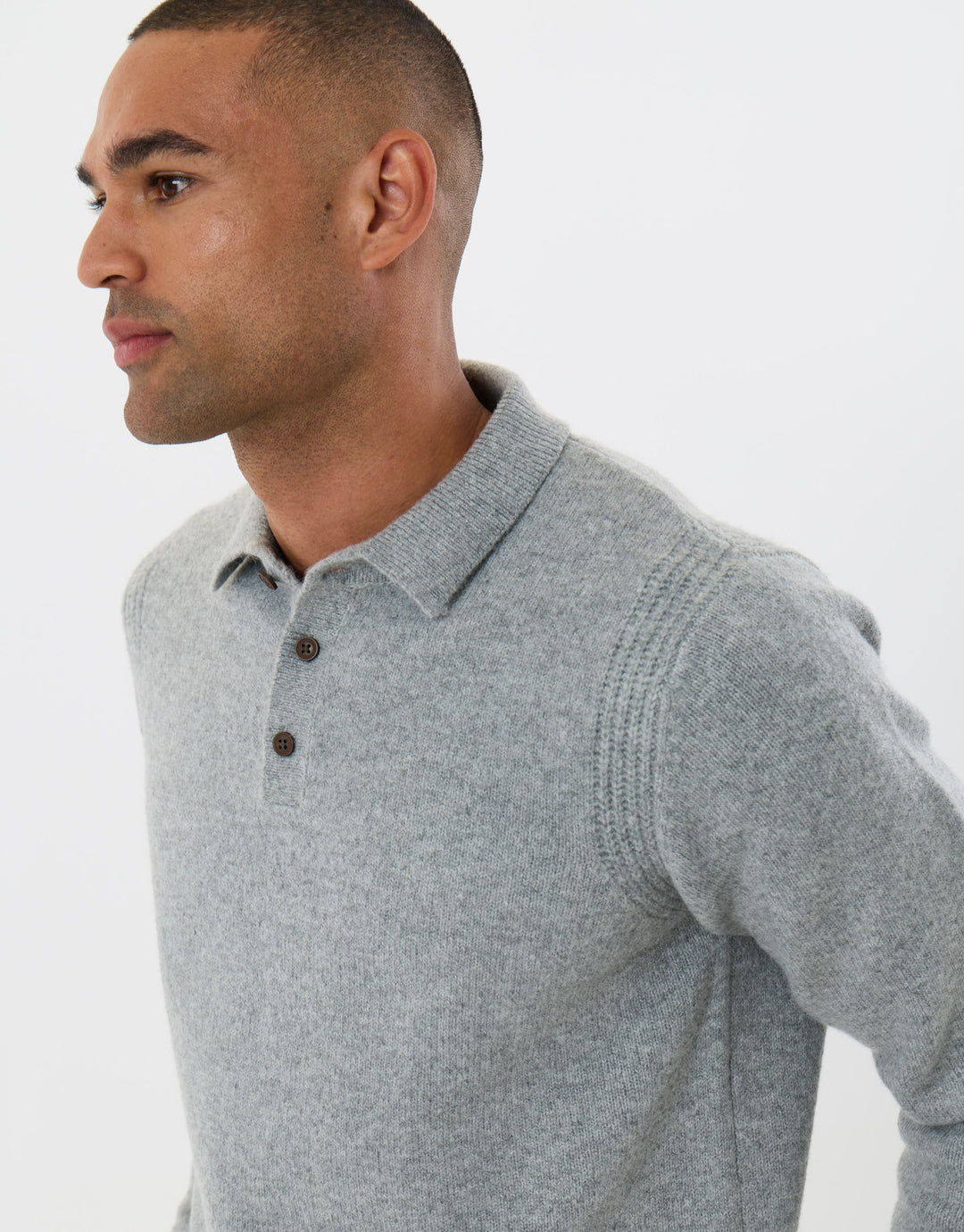 Jersey Stitch Polo Jumper in Grey Marl