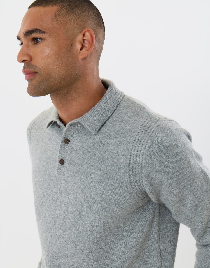 Jersey Stitch Polo Jumper in Grey Marl