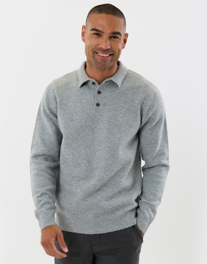 Jersey Stitch Polo Jumper in Grey Marl