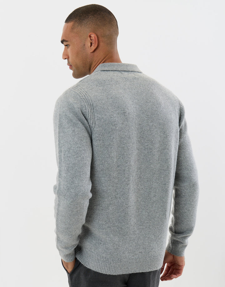 Jersey Stitch Polo Jumper in Grey Marl