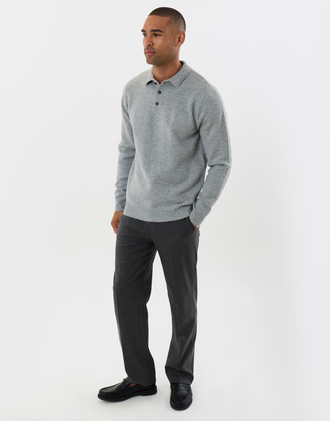 Jersey Stitch Polo Jumper in Grey Marl