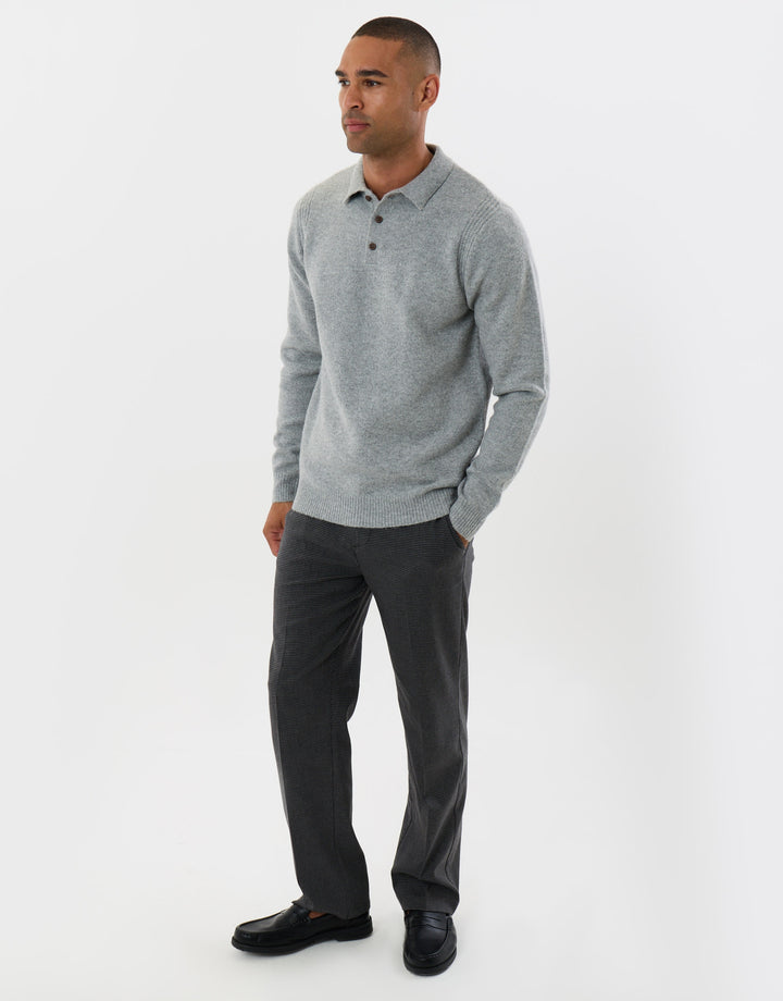 Jersey Stitch Polo Jumper in Grey Marl