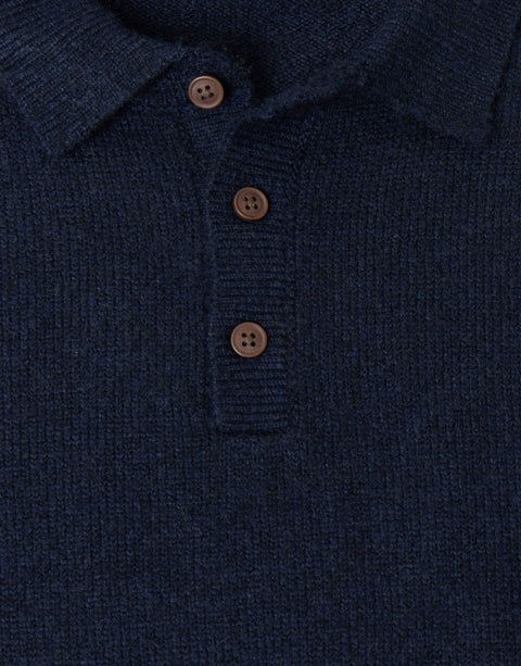Threadbare Jersey Stitch Polo Jumper in Navy - detail