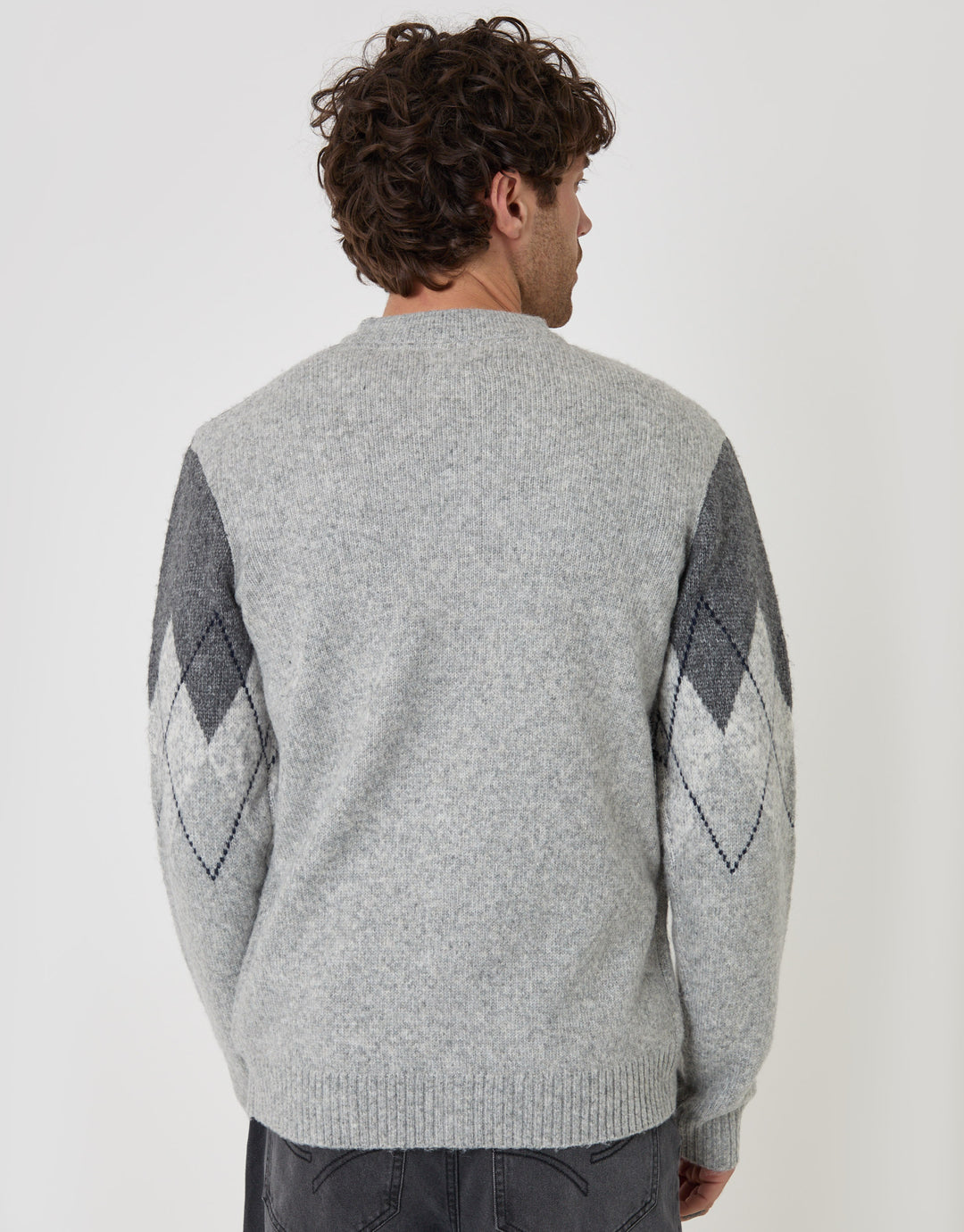 Threadbare Wool Blend Argyle Button Up Cardigan in Charcoal - back view