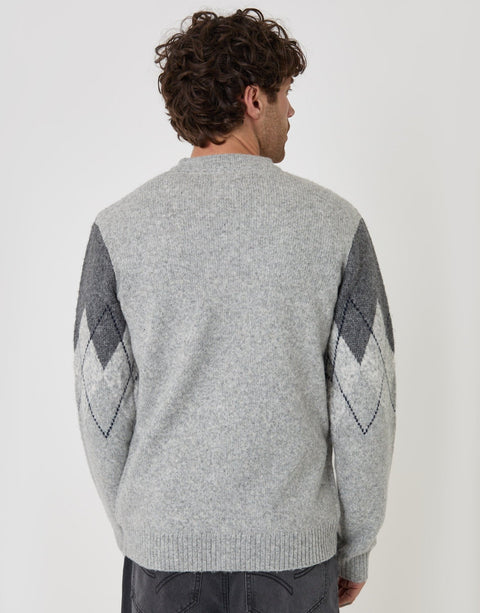 Threadbare Wool Blend Argyle Button Up Cardigan in Charcoal - back view