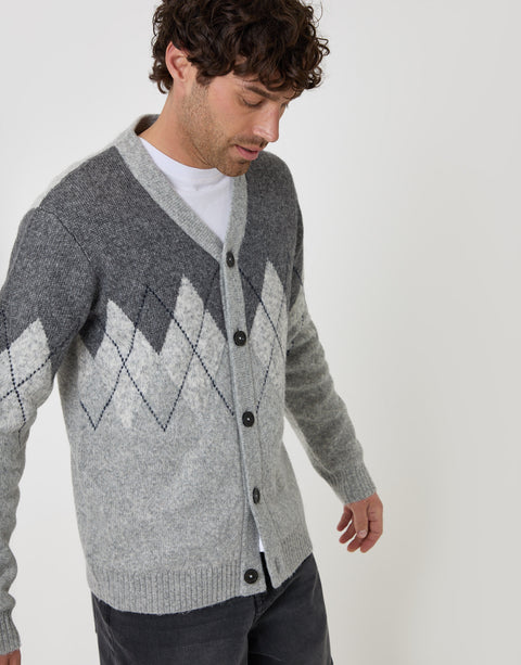 Threadbare Wool Blend Argyle Button Up Cardigan in Charcoal - front view