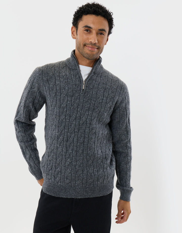 Cable Knit Quarter Zip Jumper in Charcoal