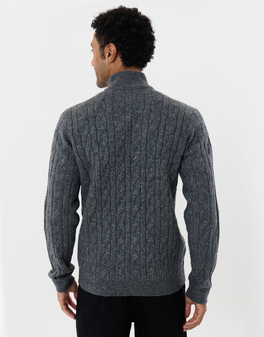 Cable Knit Quarter Zip Jumper in Charcoal