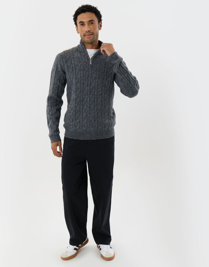 Cable Knit Quarter Zip Jumper in Charcoal