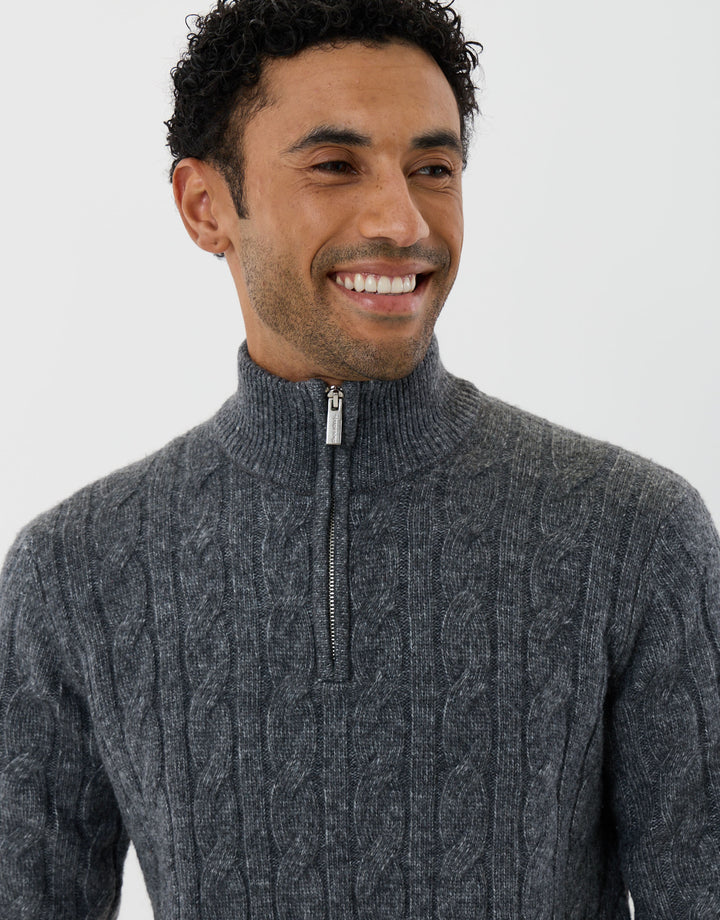 Cable Knit Quarter Zip Jumper in Charcoal