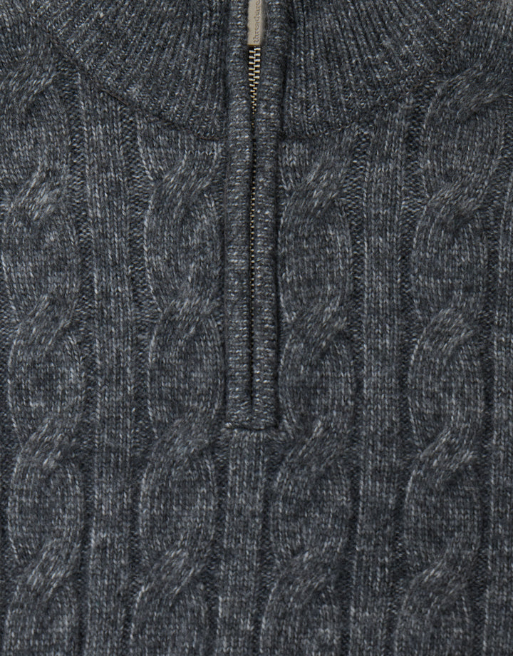 Cable Knit Quarter Zip Jumper in Charcoal
