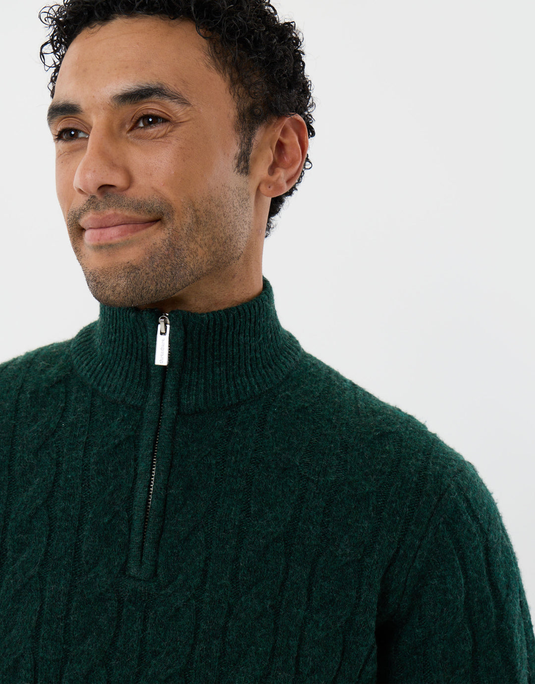 Cable Knit Quarter Zip Jumper in Forest Green