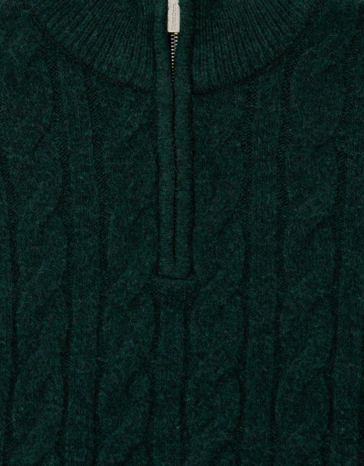 Cable Knit Quarter Zip Jumper in Forest Green