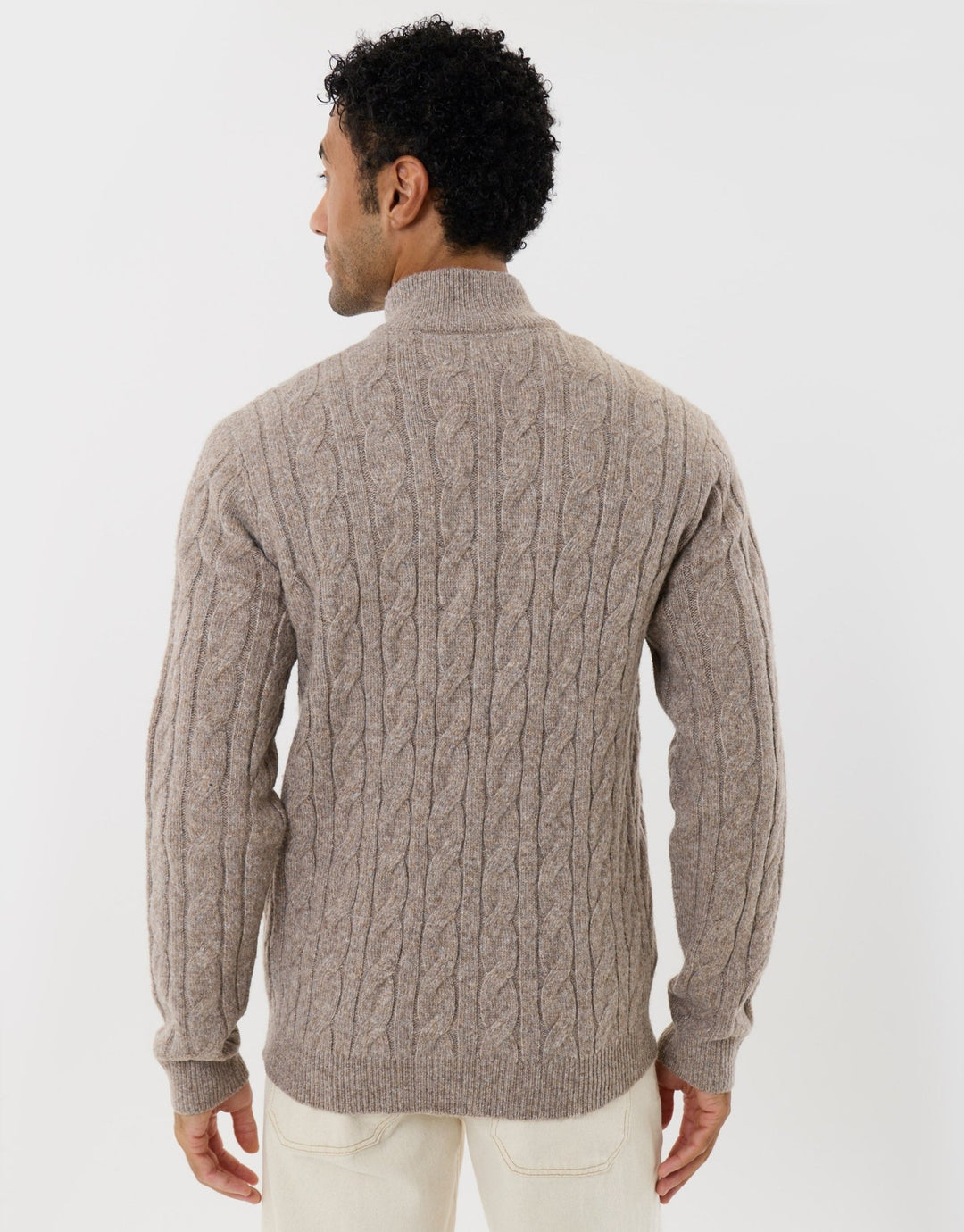 Cable Knit Quarter Zip Jumper in Taupe