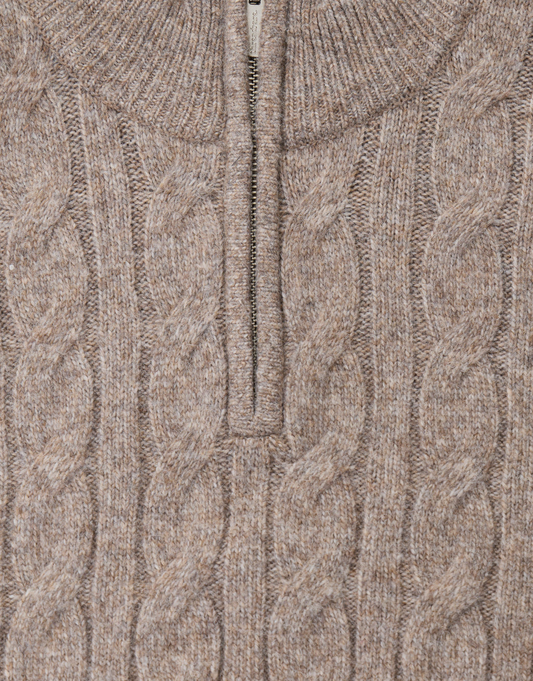 Cable Knit Quarter Zip Jumper in Taupe