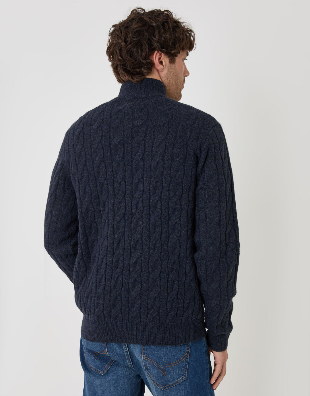 Cable Knit Quarter Zip Jumper in Navy