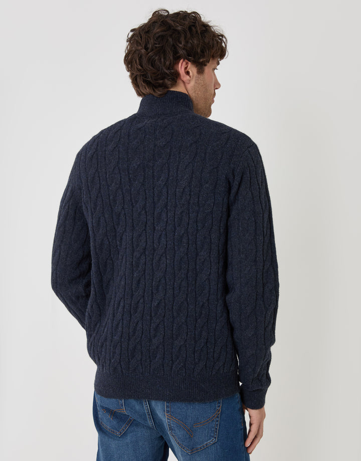 Cable Knit Quarter Zip Jumper in Navy