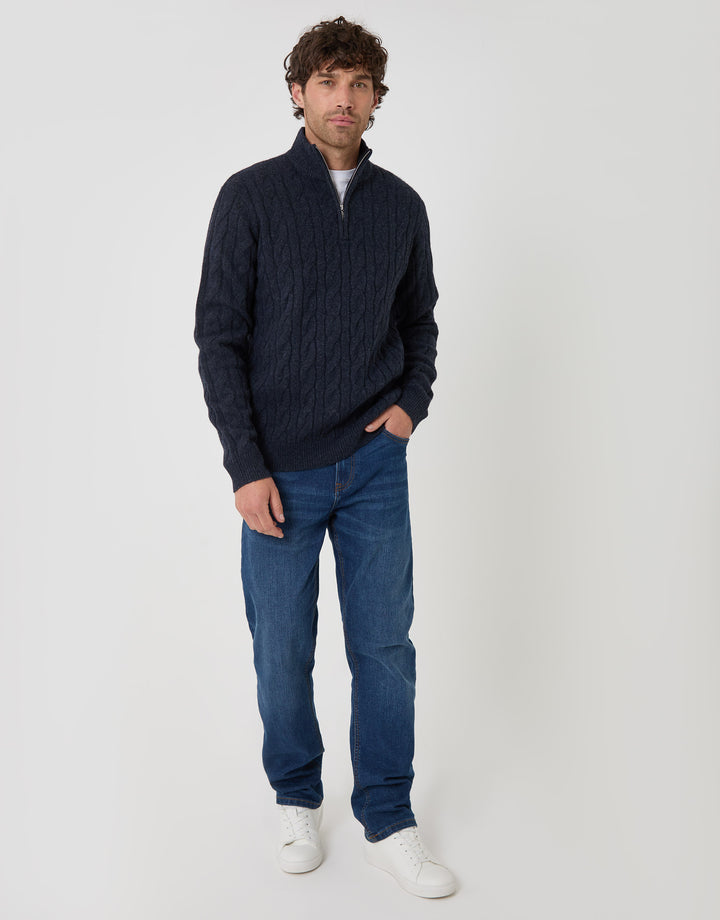 Cable Knit Quarter Zip Jumper in Navy