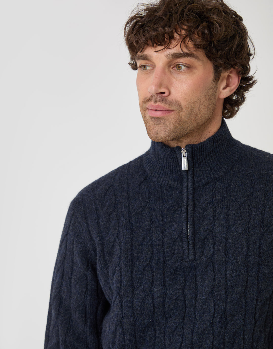 Cable Knit Quarter Zip Jumper in Navy