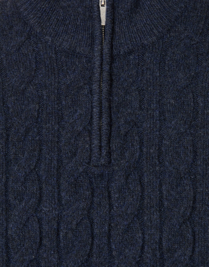 Cable Knit Quarter Zip Jumper in Navy
