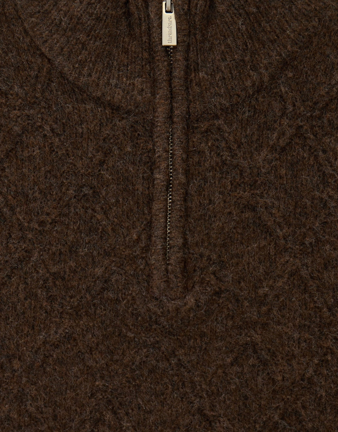 Diamond Cable Knit Quarter Zip Jumper in Chocolate Brown