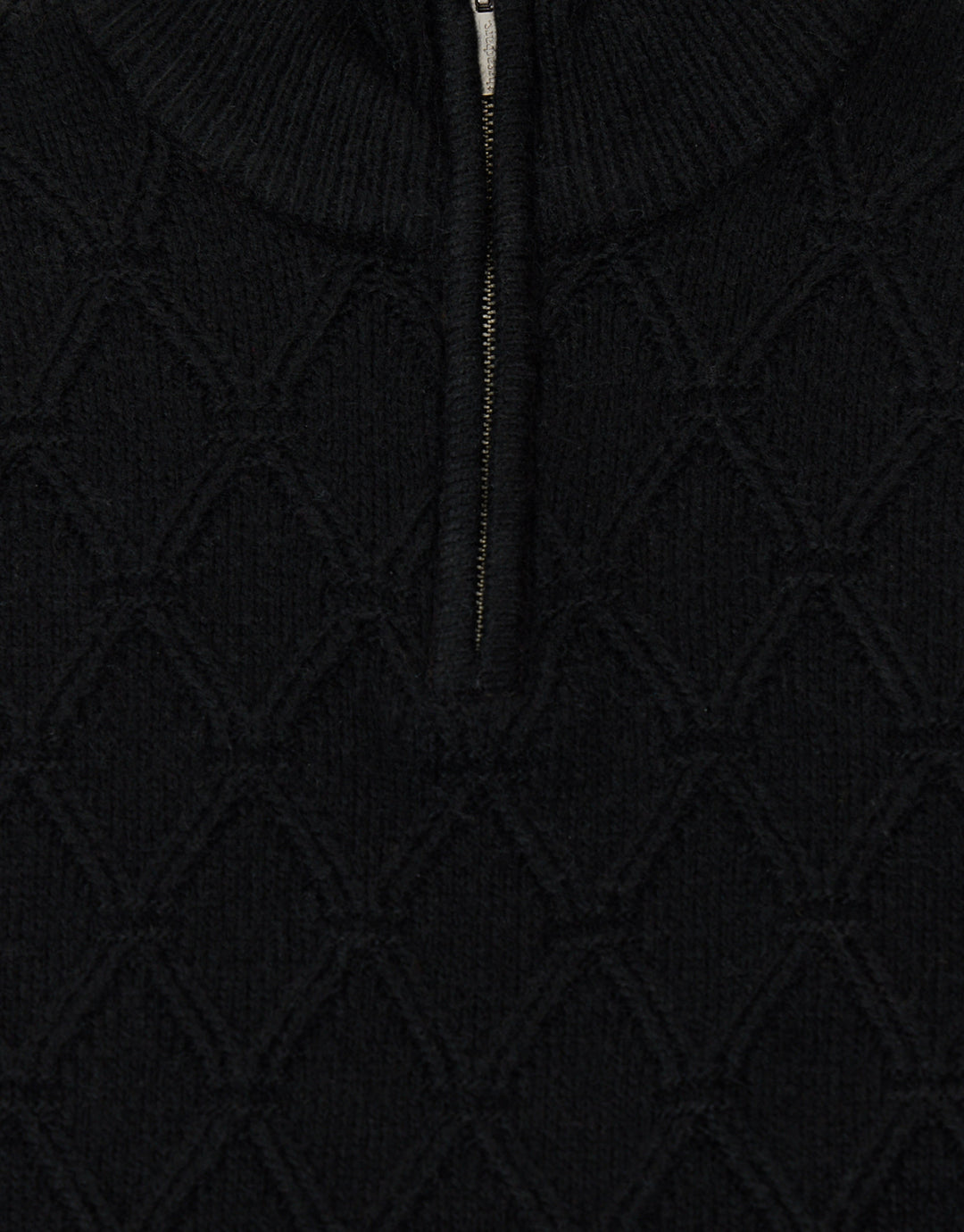 Diamond Cable Knit Quarter Zip Jumper in Black