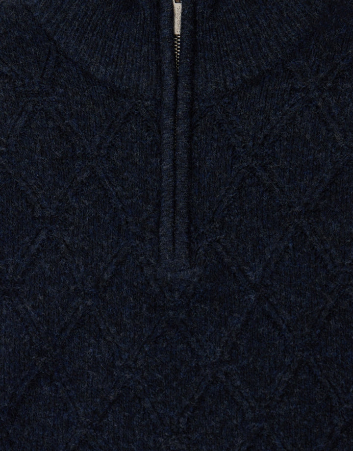 Diamond Cable Knit Quarter Zip Jumper in Navy