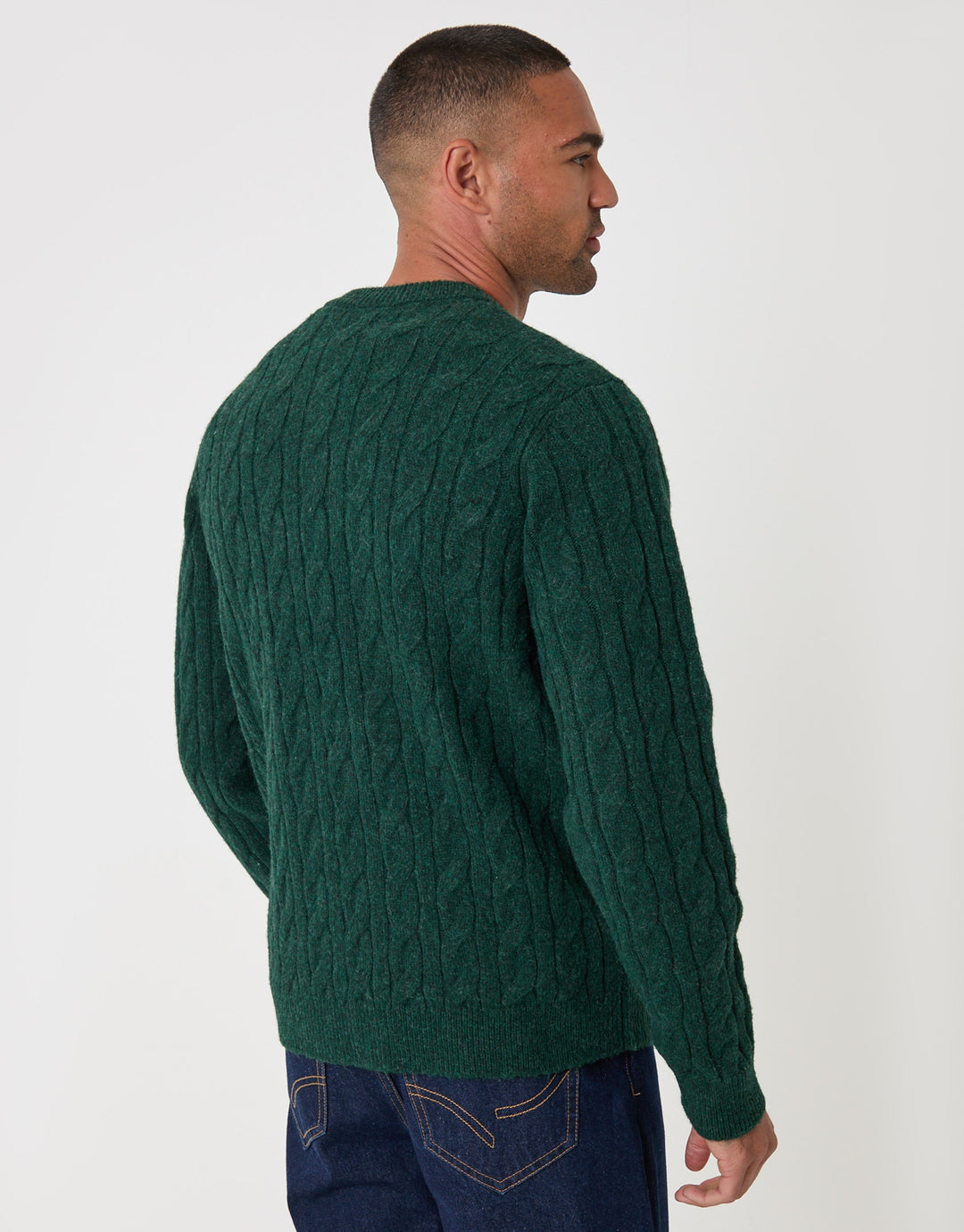 Cable Knit Crew Neck Jumper in Forest Green