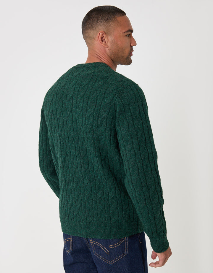 Cable Knit Crew Neck Jumper in Forest Green