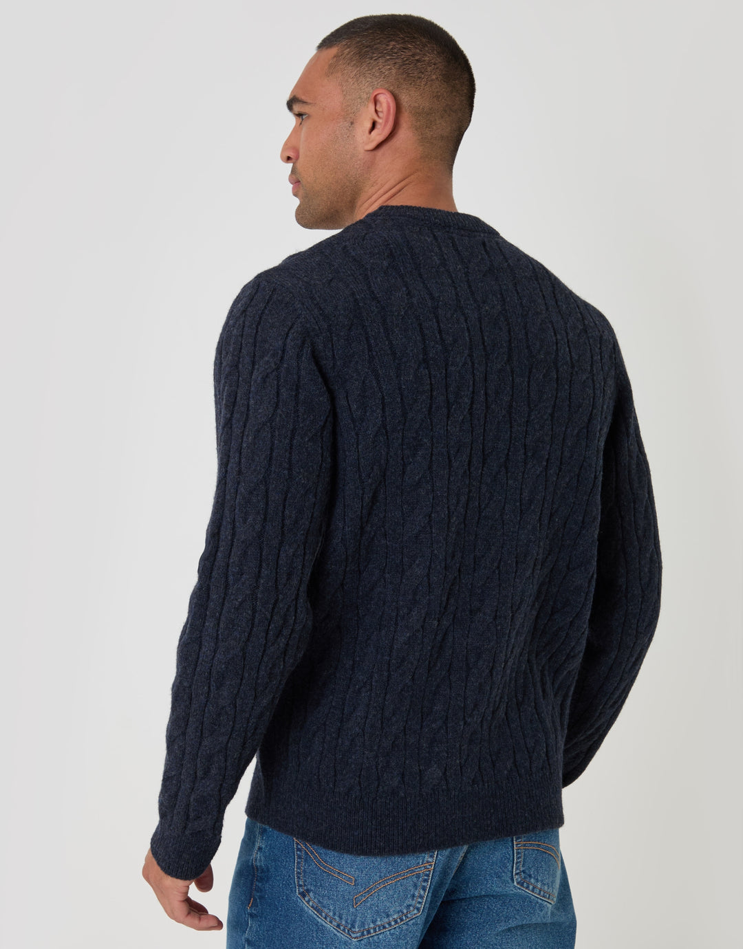 Cable Knit Crew Neck Jumper in Navy