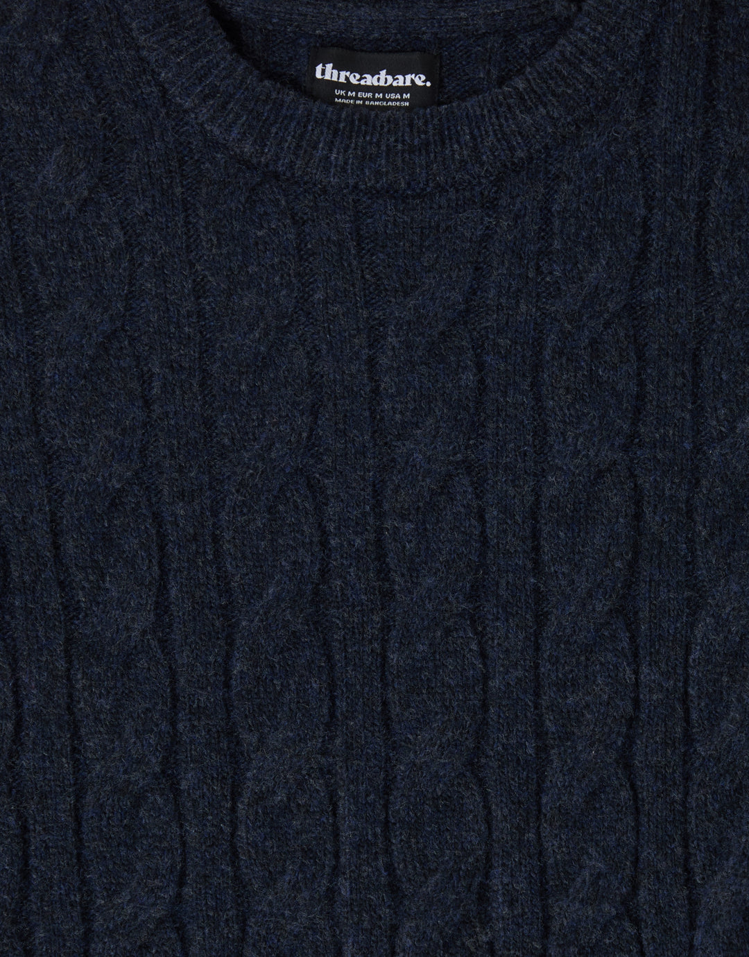 Cable Knit Crew Neck Jumper in Navy