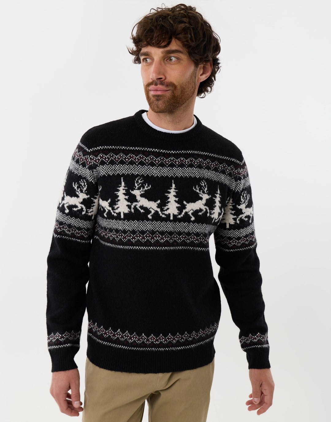 Reindeer Forest Fairisle Christmas Jumper in Black