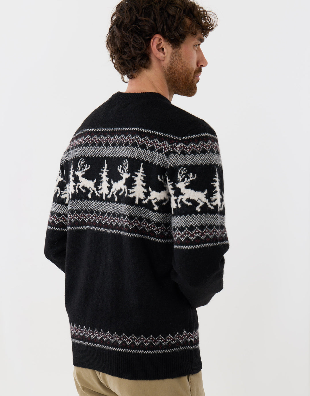 Reindeer Forest Fairisle Christmas Jumper in Black