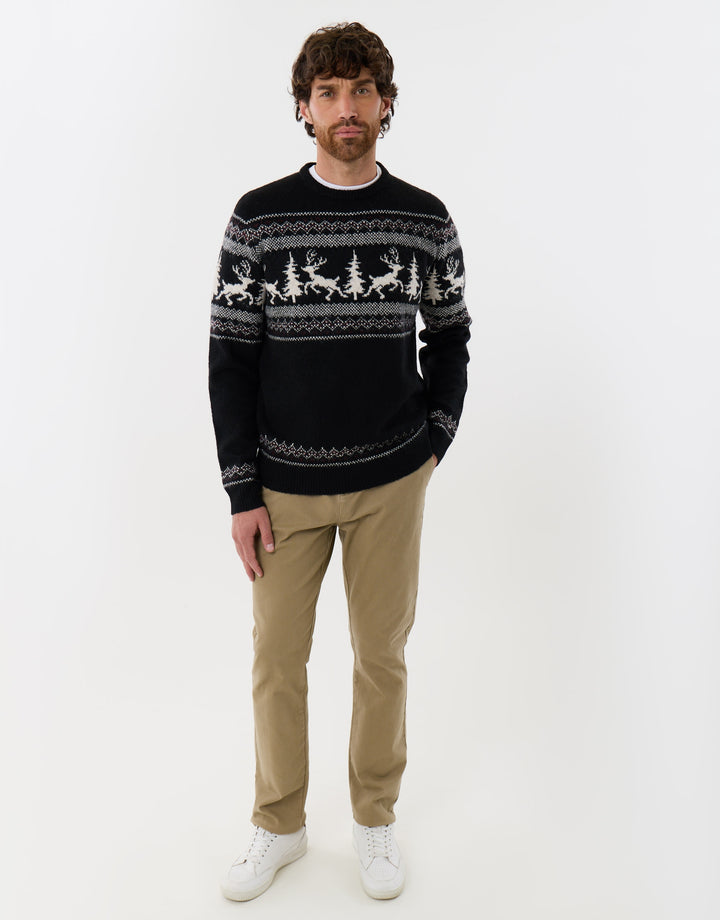 Reindeer Forest Fairisle Christmas Jumper in Black
