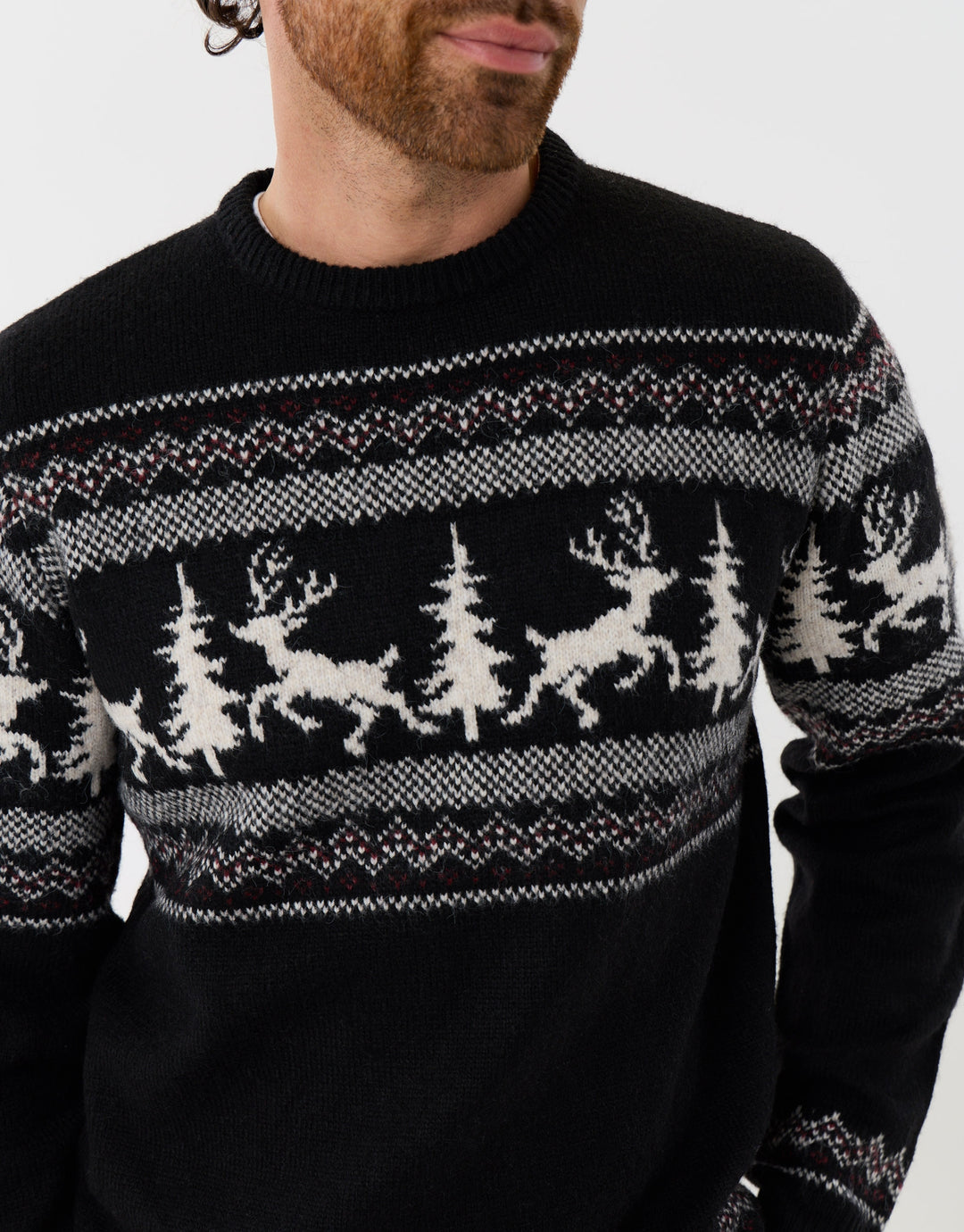 Reindeer Forest Fairisle Christmas Jumper in Black