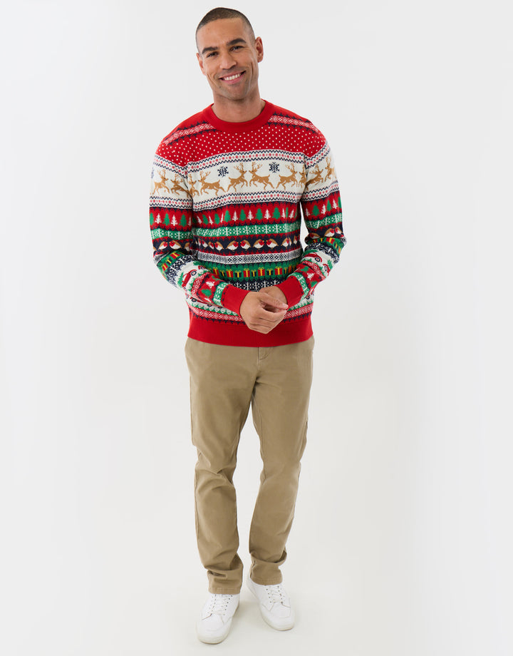 Festive Fairisle Christmas Jumper in Red