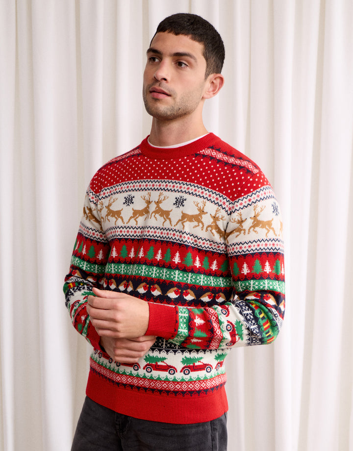 Festive Fairisle Christmas Jumper in Red