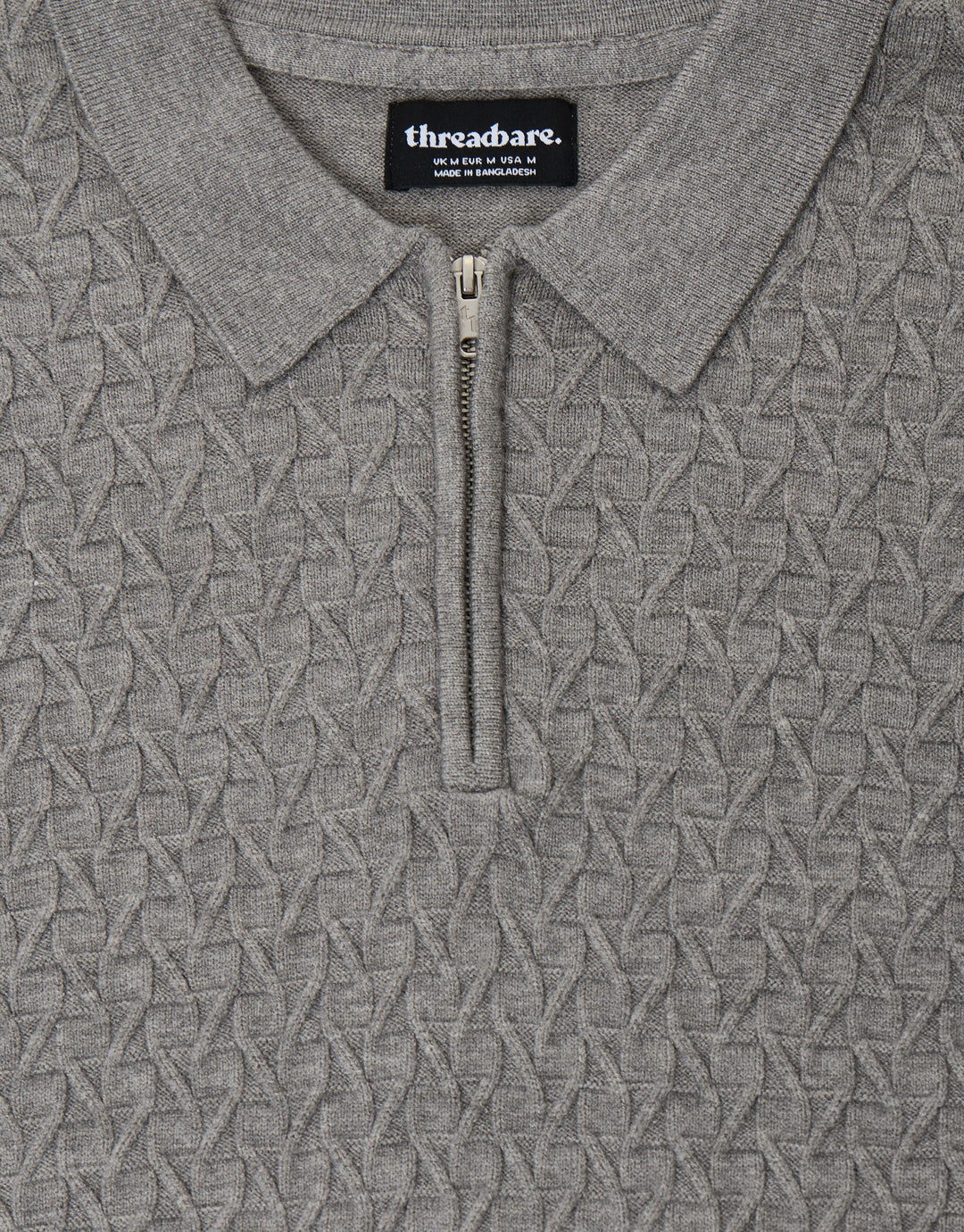 Textured Long Sleeve Quarter Zip Polo in Grey Marl