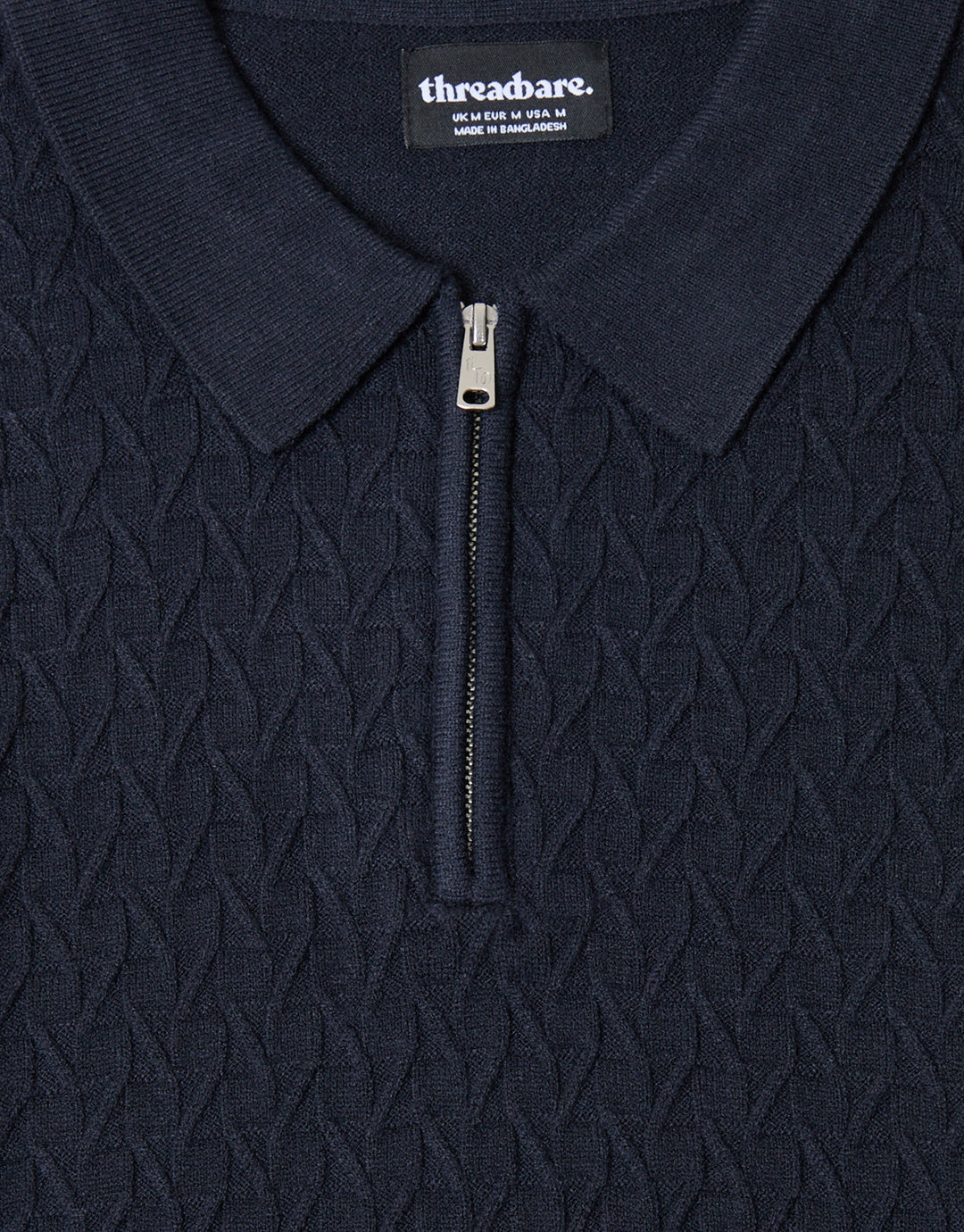 Textured Long Sleeve Quarter Zip Polo in Navy
