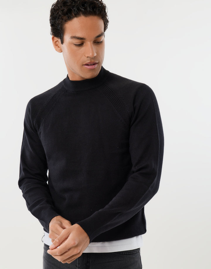 Knitted Mock Neck Jumper in Black