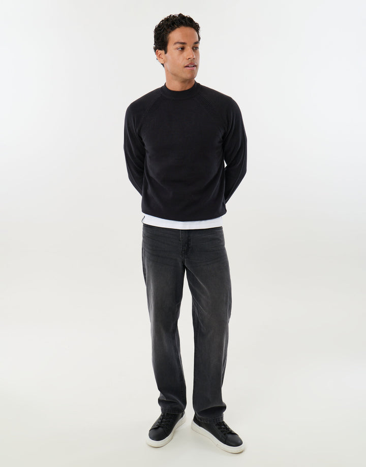 Knitted Mock Neck Jumper in Black