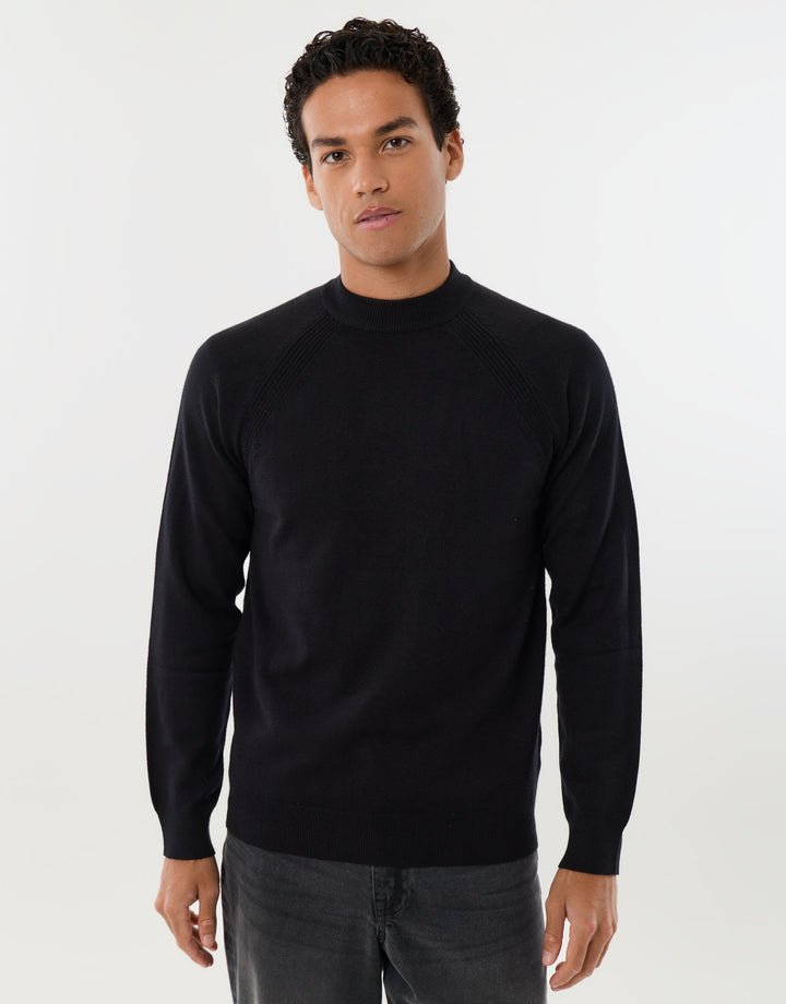 Knitted Mock Neck Jumper in Black