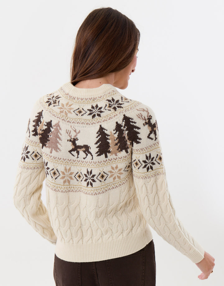 Reindeer Forest Fairisle Christmas Jumper in Cream