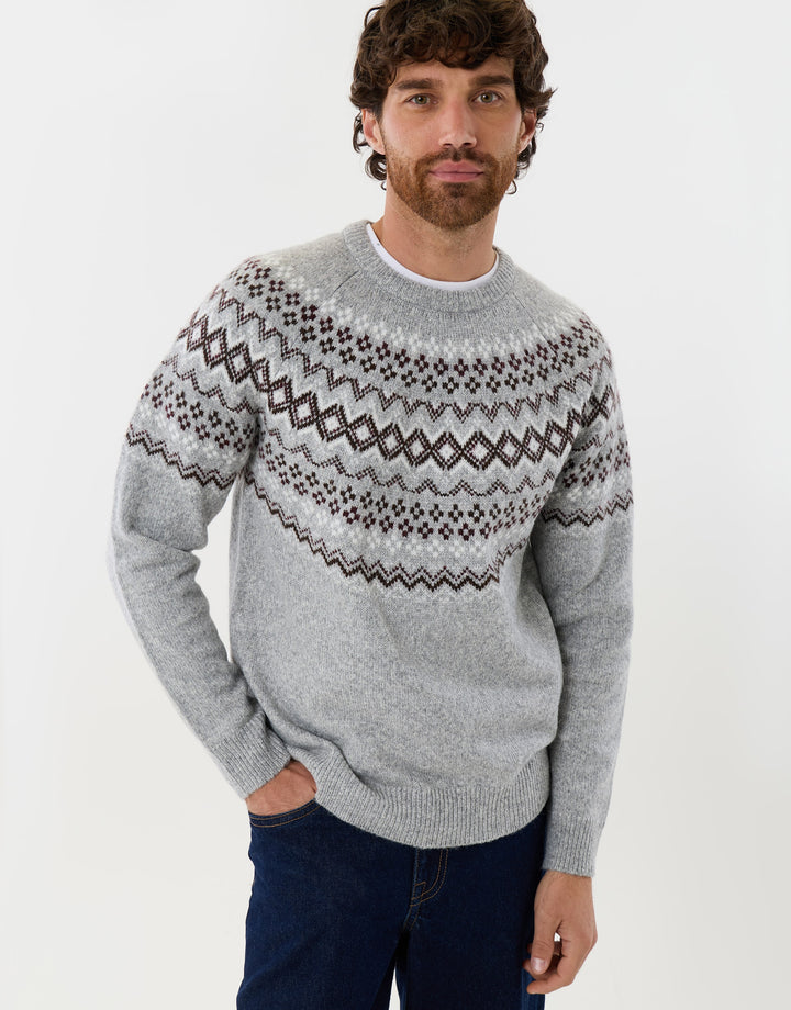 Geometric Fairisle Knitted Christmas Jumper in Grey