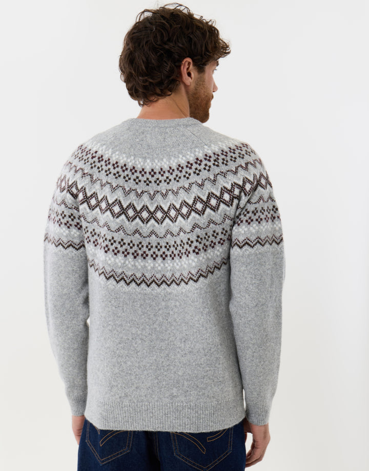 Geometric Fairisle Knitted Christmas Jumper in Grey