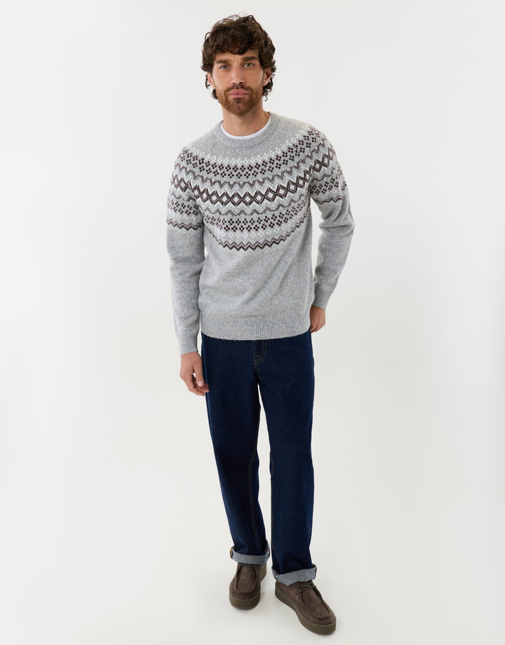 Geometric Fairisle Knitted Christmas Jumper in Grey