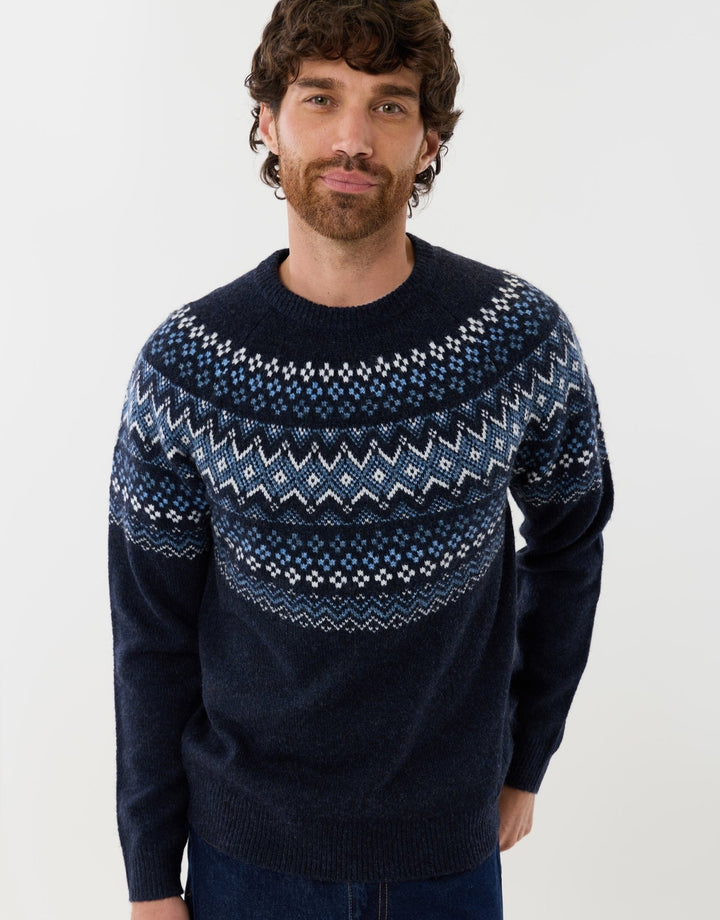 Geometric Fairisle Knitted Christmas Jumper in Navy