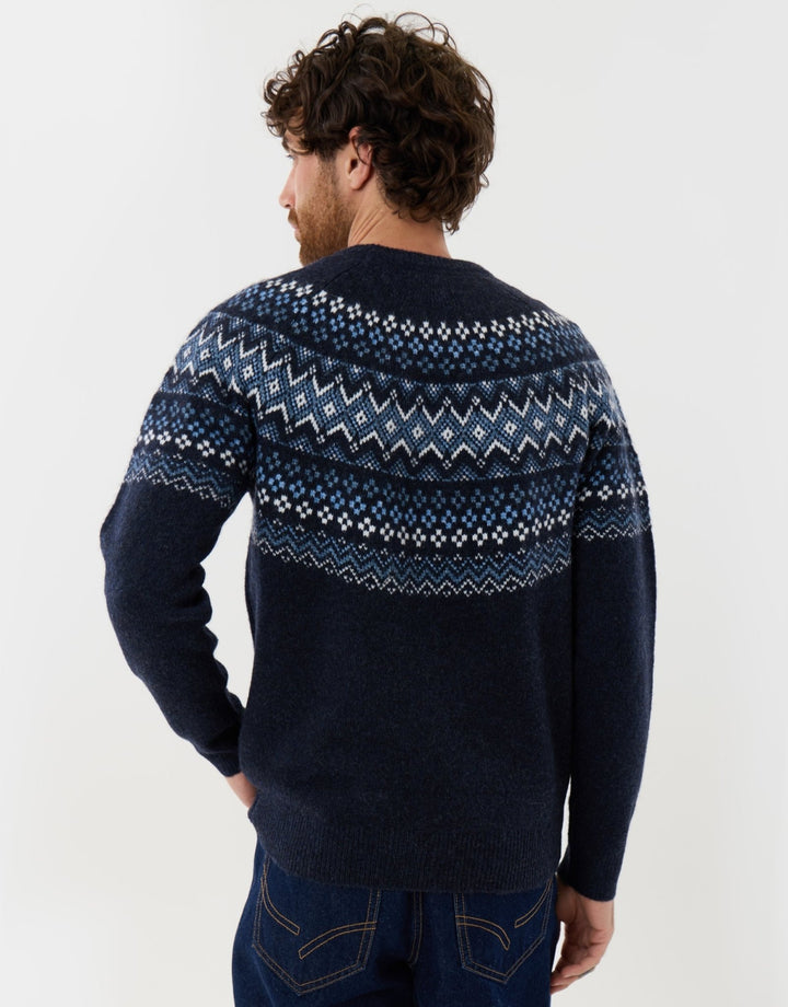 Geometric Fairisle Knitted Christmas Jumper in Navy
