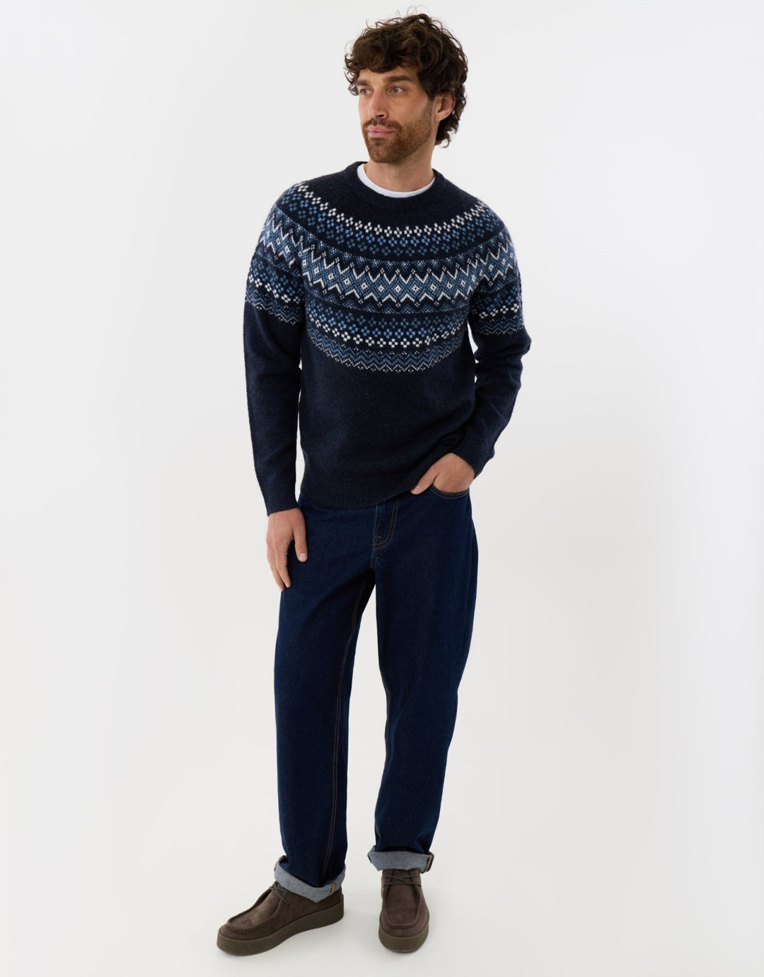 Geometric Fairisle Knitted Christmas Jumper in Navy