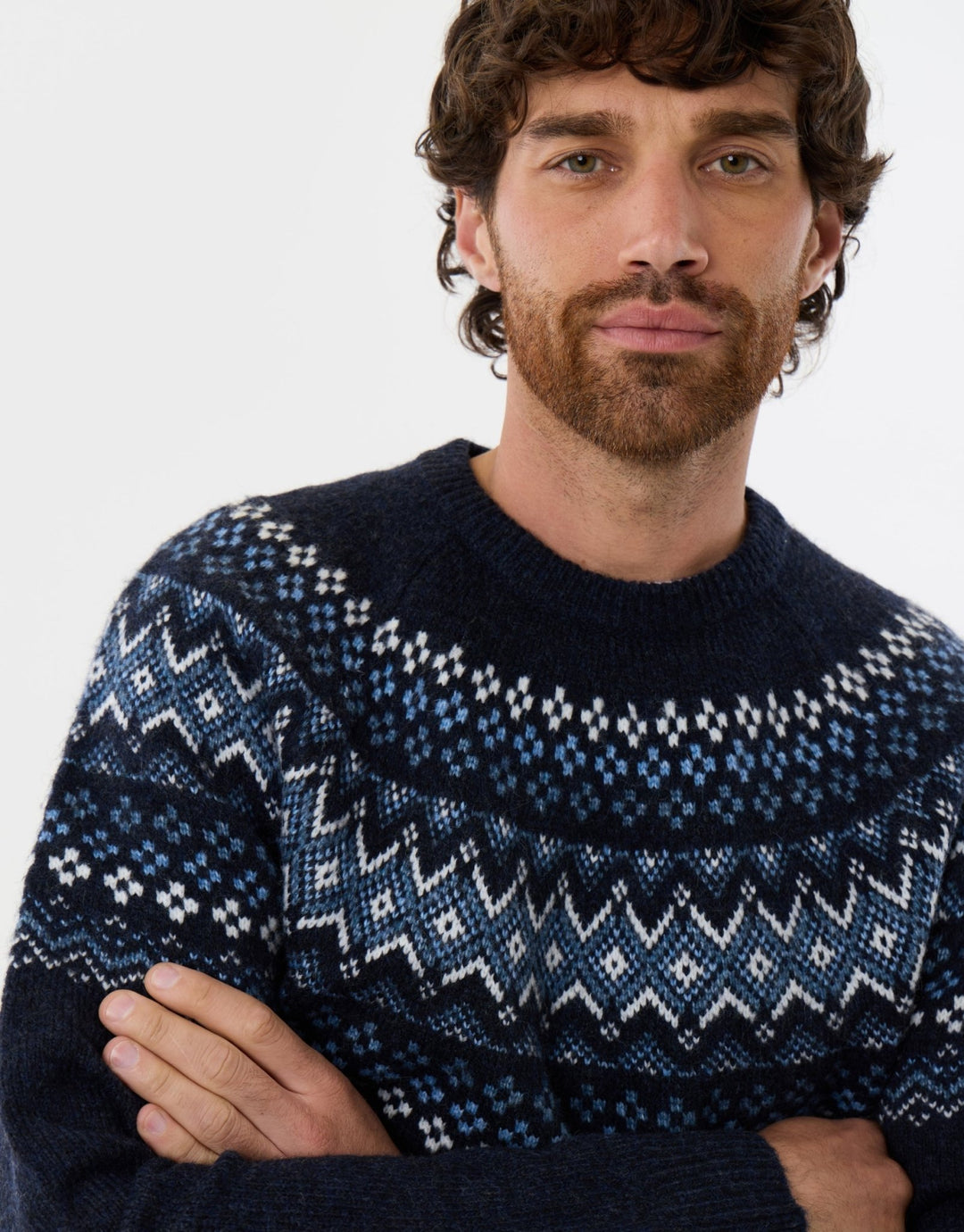 Geometric Fairisle Knitted Christmas Jumper in Navy